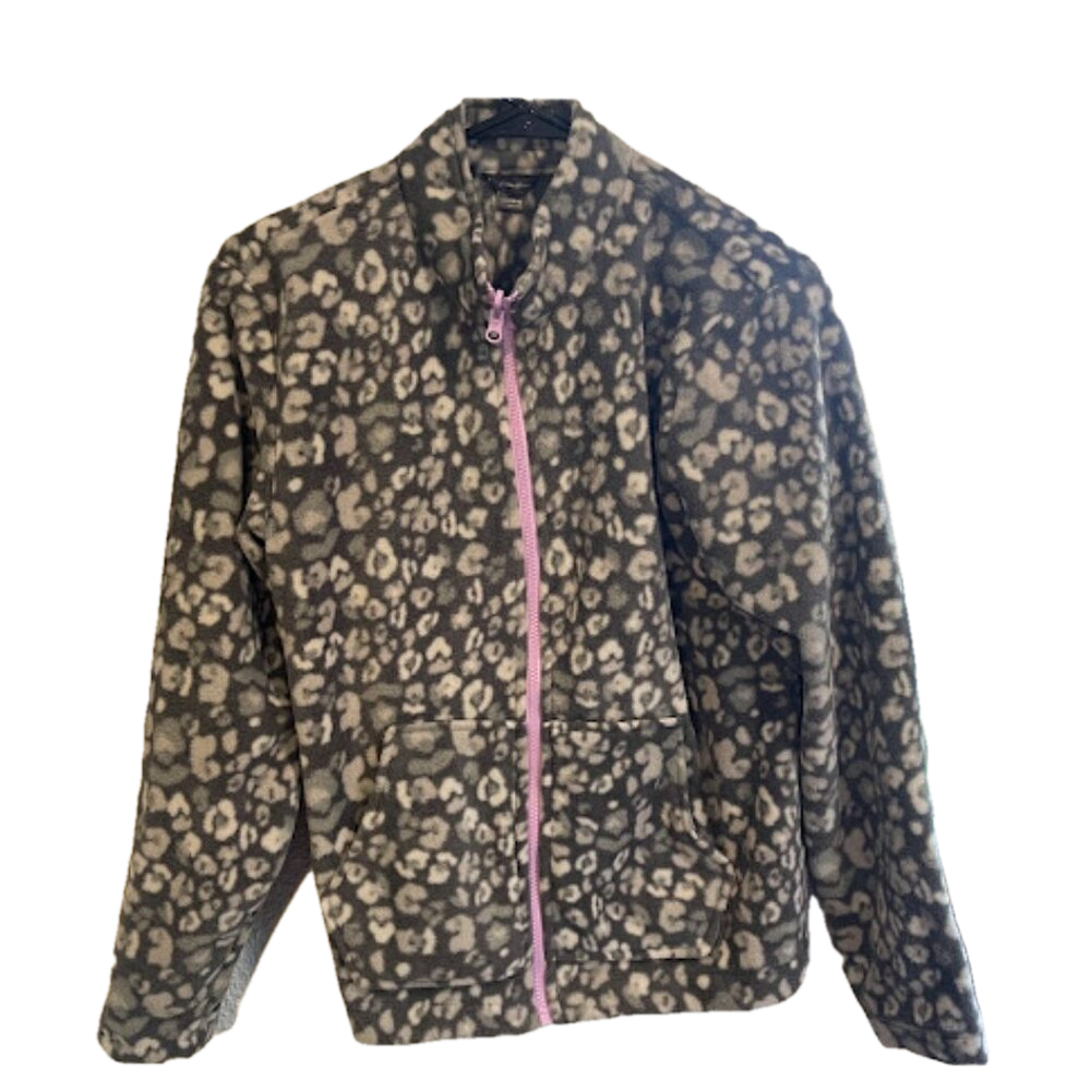Eddie Bauer Kids L (14/16) Gray Leopard Print Full Zip‎ Fleece Jacket